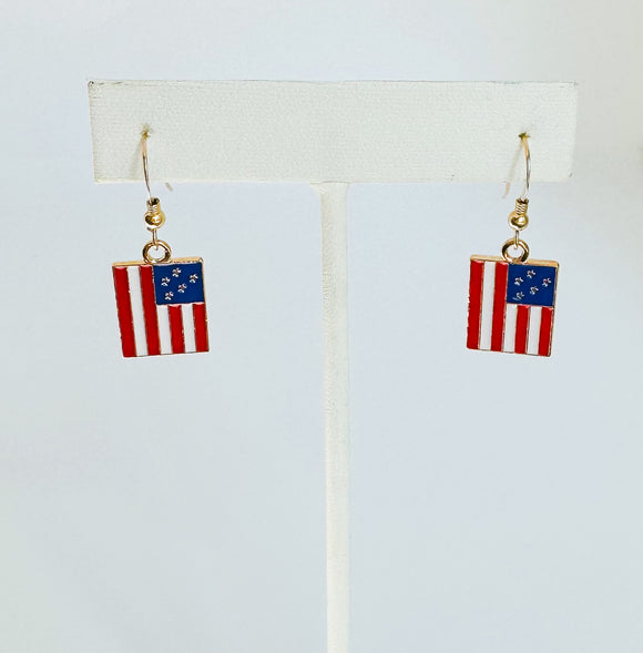 American Flag Earrings on 14kt gold-filled ear wire.