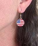 Round American Flag Earrings on 14kt gold-filled ear wire.