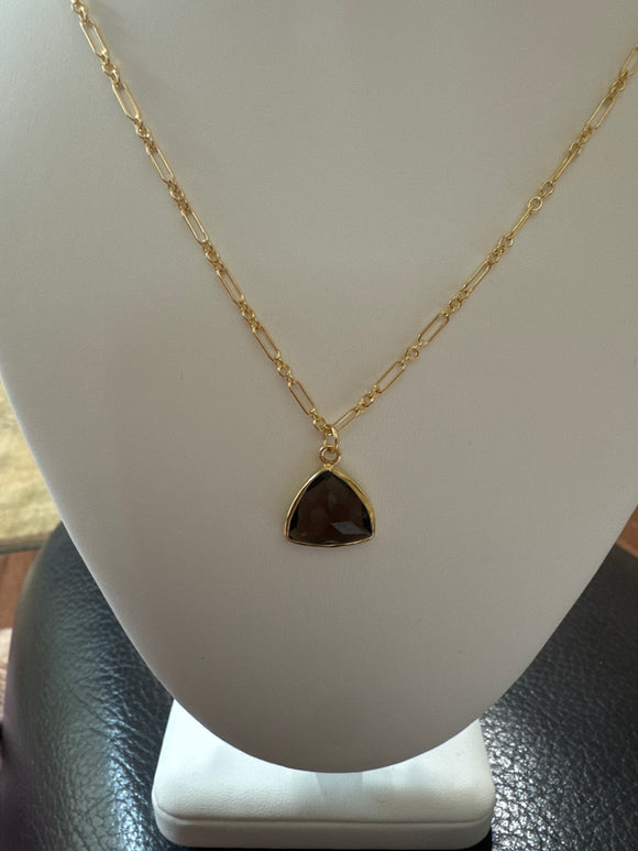 18” Smoky Quartz Necklace, 14kt gold-filled chain. Triangle