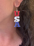 USA Earrings on Sterling Silver ear wire.