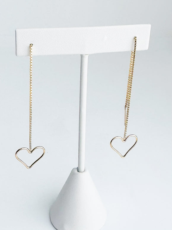 Heart ear thread earrings 14kt gold filled