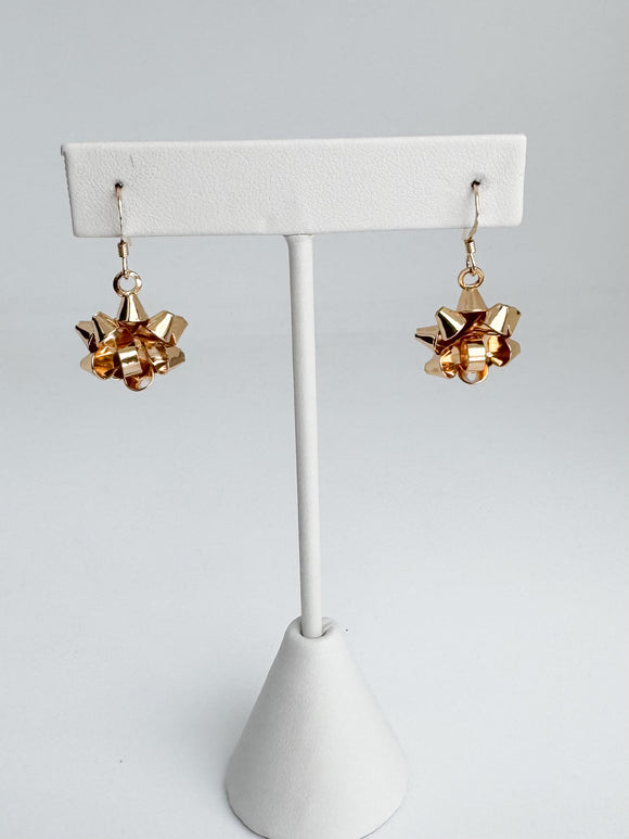 Christmas Bow Earrings- Gold