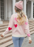 Heart Print Knit Sweater- Pink - Size Small