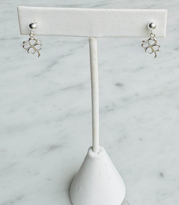 Sterling Silver Dainty Four Leaf Clover Earrings