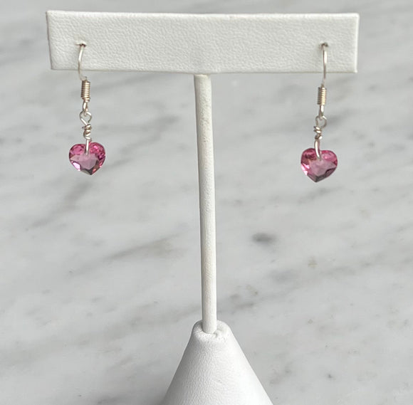 Dainty Pink Crystal Heart Earrings