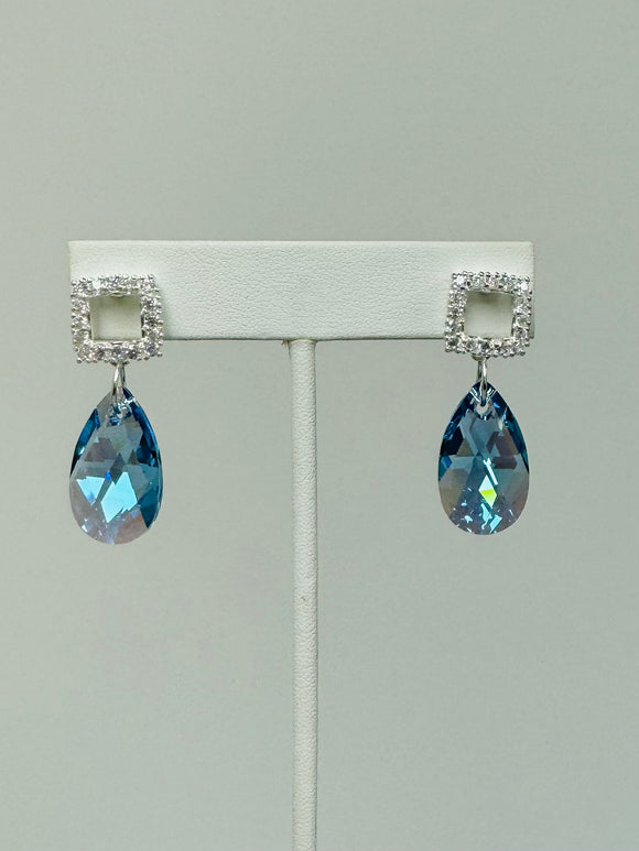 Sterling Silver Cubic Zirconia Aqua Shimmer Crystal Earrings