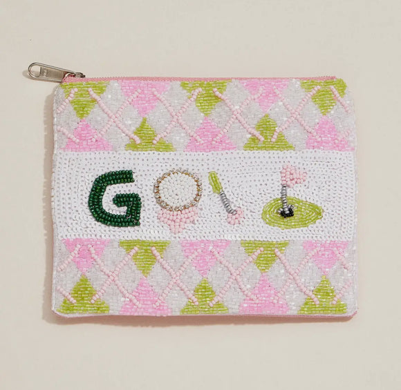 Beaded Golf Themed Zip Pouch