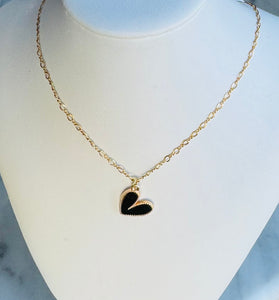 14kt Gold-filled Black Heart Charm 16” Necklace