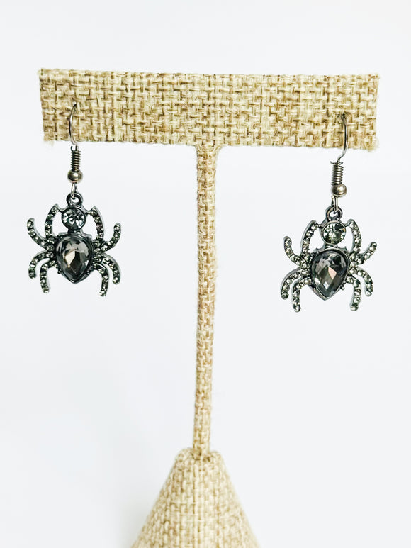 Pewter Gem Spider Earrings