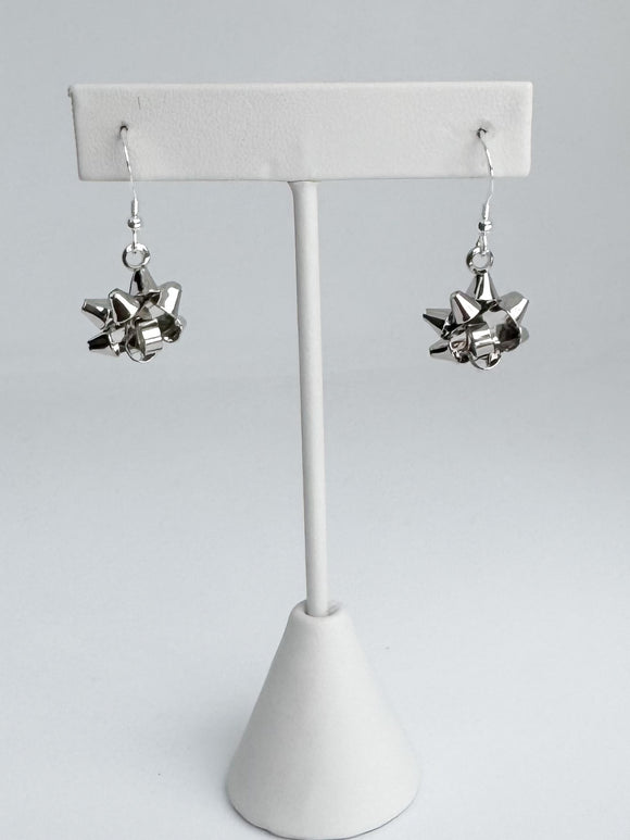 Christmas Bow Earrings - Silver