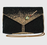 Olive You Beaded Martini Glass Clutch with a Natural Labradorite Gemstone.