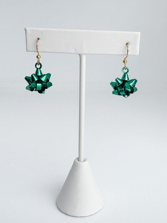 Christmas Bow Earrings - Green