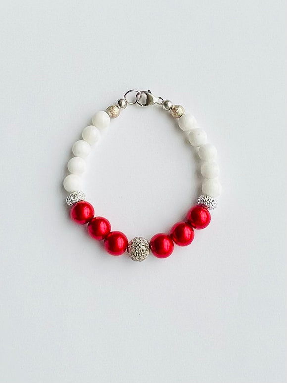 Red white silver bracelet