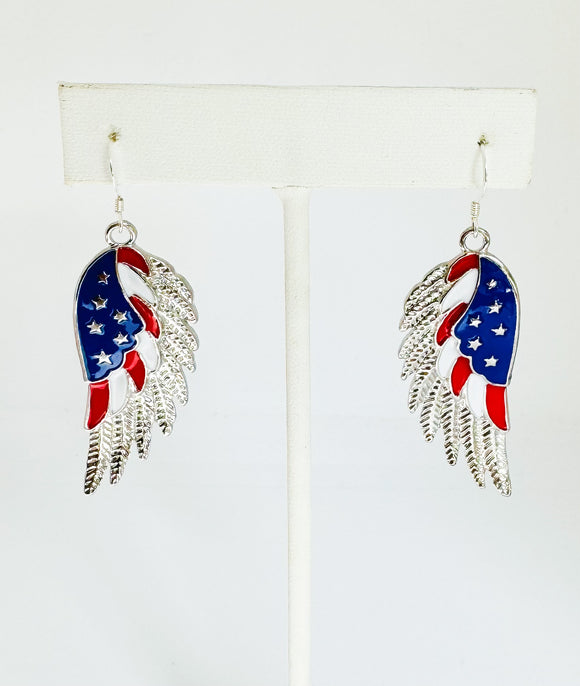 Patriotic Eagle Wing Earrings on Sterling Silver ear wire.