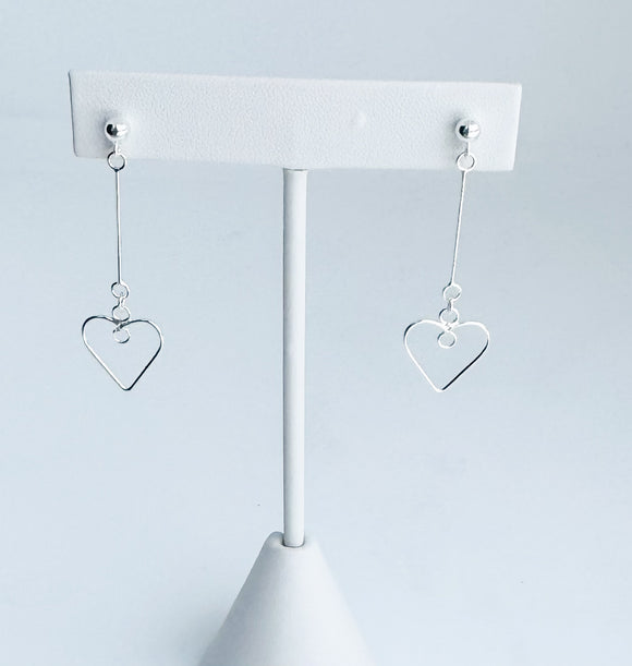 Sterling silver dangle heart earrings