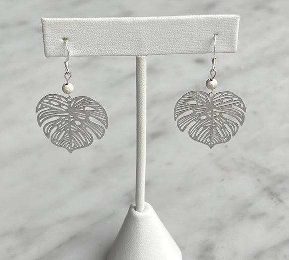Silver Monstera Leaf Earrings