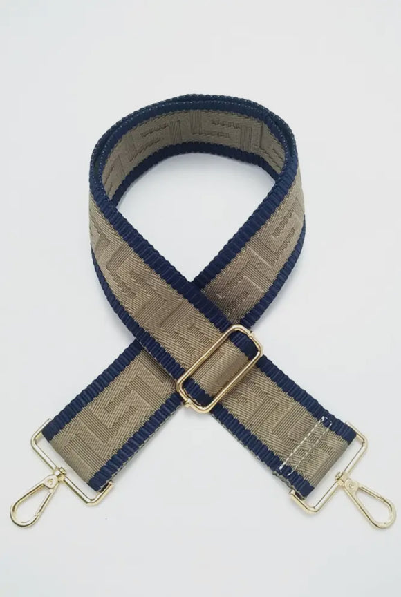 Bag Strap - Geometric Pattern, Beige/Navy