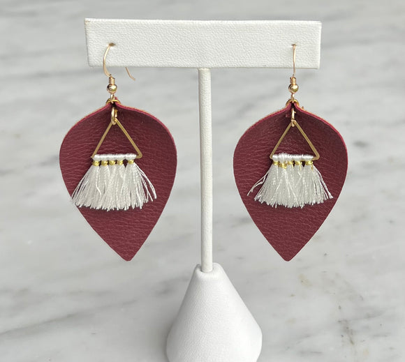 Burgundy Faux Leather Earrings