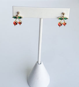 18k Gold-filled CZ red cherry & marquise leaf on 14kt gold-filled posts.