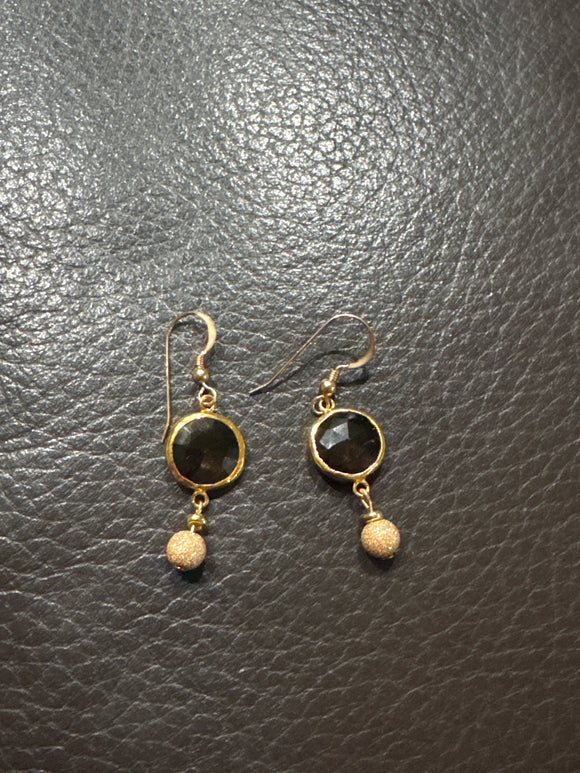 Round Smoky Quartz Earrings with 14kt gold-filled stardust ball and ear wire.