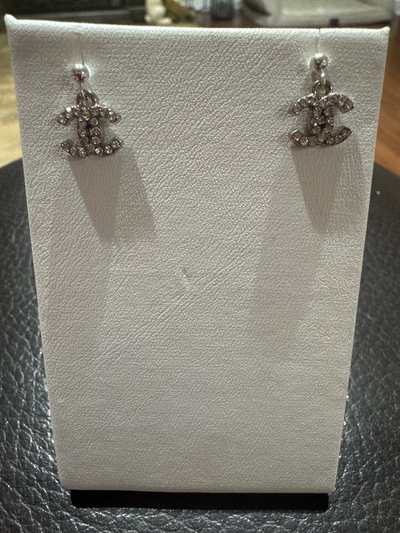 Repurposed Chanel Silver Rhinestone Earrings on sterling silver posts.