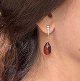 Smoky Amber Crystal on Cubic Zirconia sterling silver Gold-finished earstud.