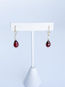 Garnet cubic zirconia earrings with freshwater pearl