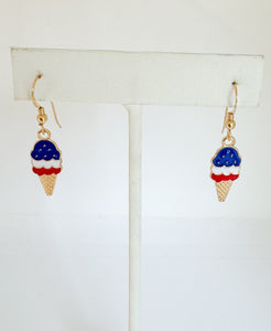 Red White & Blue Ice Cream Cone Earrings on 14kt gold-filled ear wire.