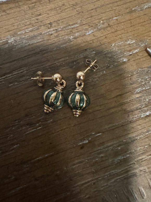 Green Christmas Ornament Earrings on 14kt gold filled posts.