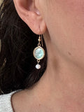 Mother of Pearl Earrings with freshwater pearl accents on 14kt gold filled ear wire.