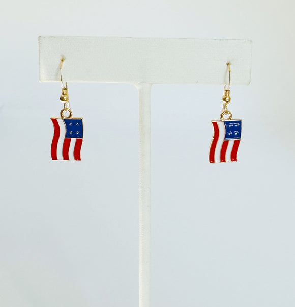 Wavy American Flag Earrings on 14kt gold-filled ear wire.