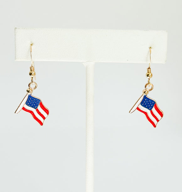 American Flag Pole Earrings on 14kt gold-filled ear wire.
