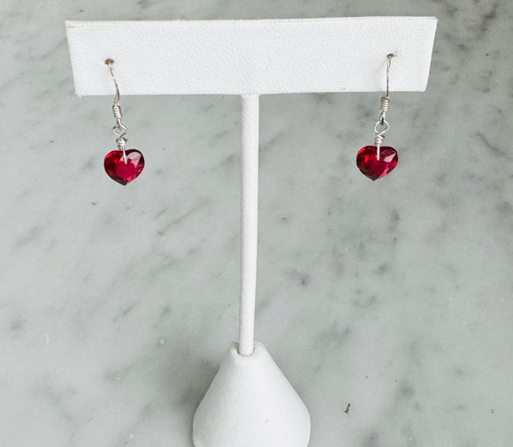 Dainty Red Crystal Heart Earrings