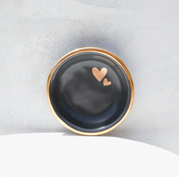 Ring Dish - Black, Double Hearts