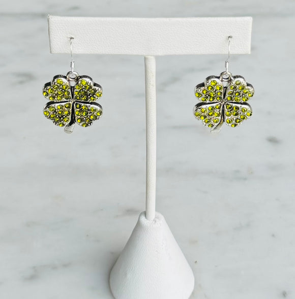 Silver and Green Sparkle Shamrock Earrings