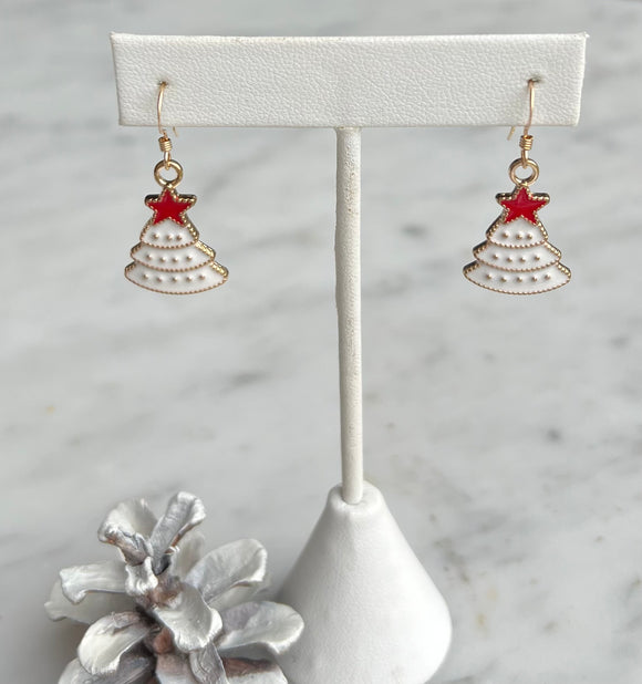 White Christmas Tree Earrings