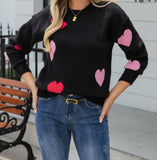 Heart Print Knit Sweater- Black - Size Medium