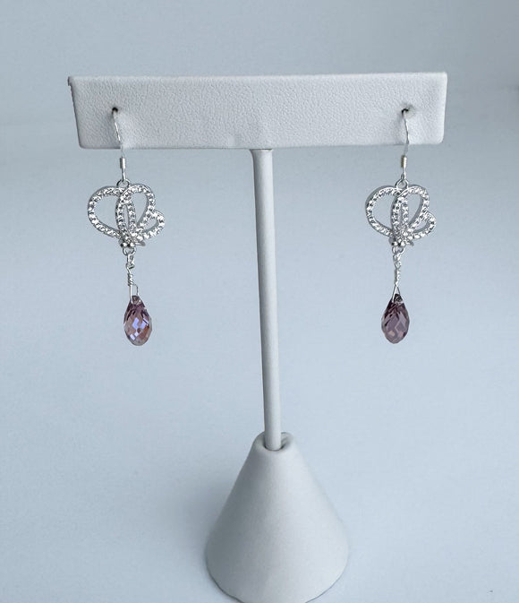 Sterling Silver butterfly earrings with pink Australian crystals