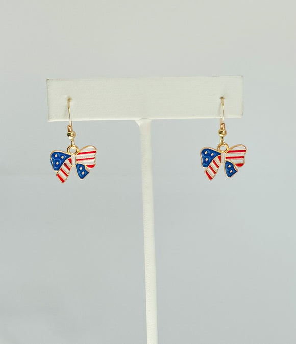 American Flag Bows Earring on 14kt gold-filled ear wire.
