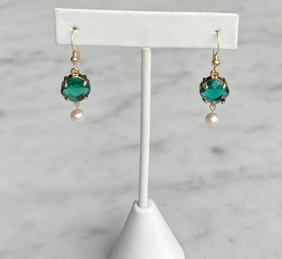 Emerald with Pearl Earrings