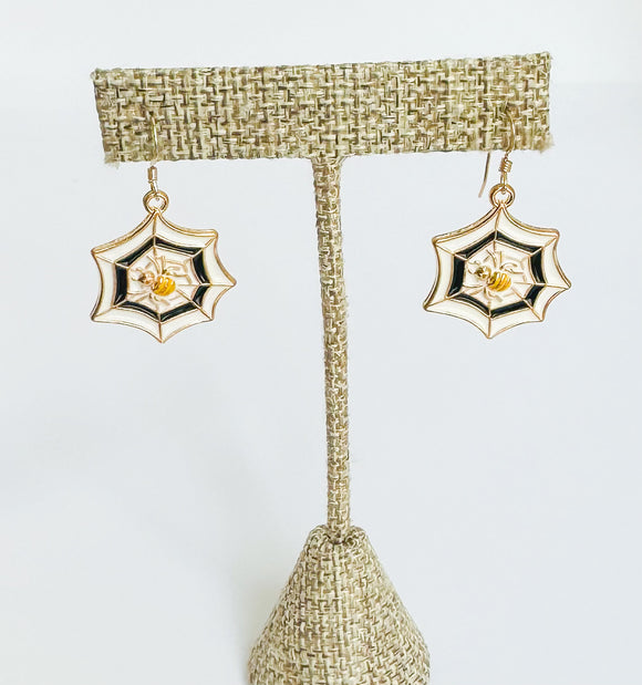 White Spider Web Earrings
