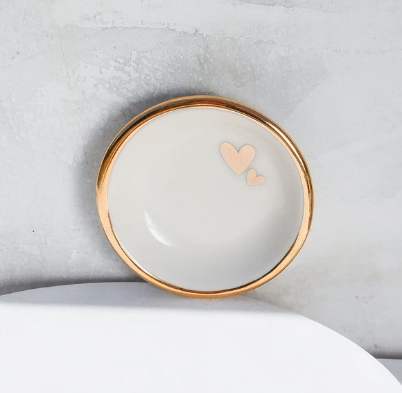 Ring Dish - White, Double Hearts