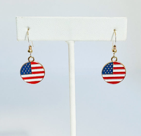 Round American Flag Earrings on 14kt gold-filled ear wire.