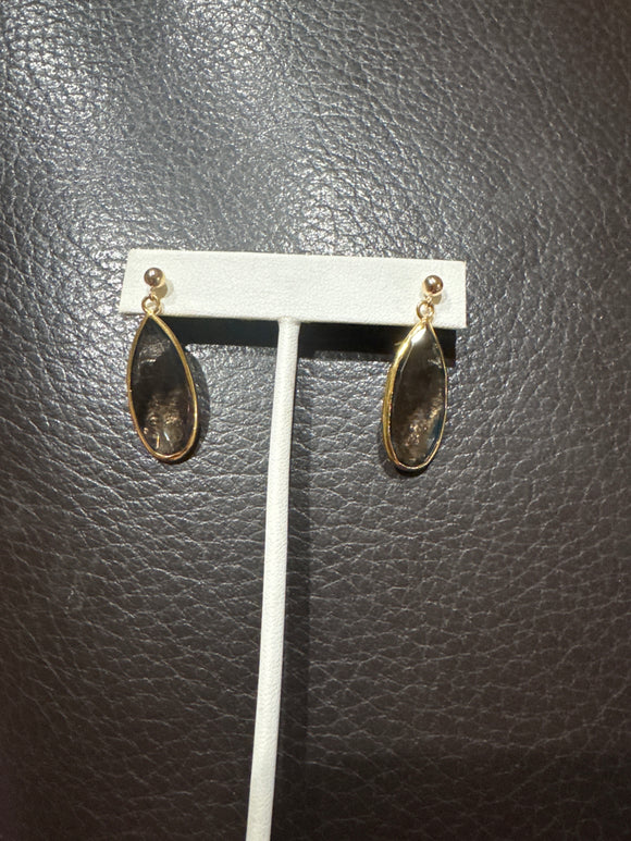 Smoky Quartz Large Teardrop Earrings on 14kt gold-filled posts.