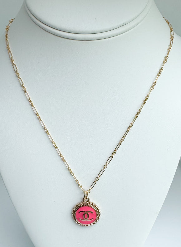 Repurposed Chanel zipper pull, round pink with gold C’s