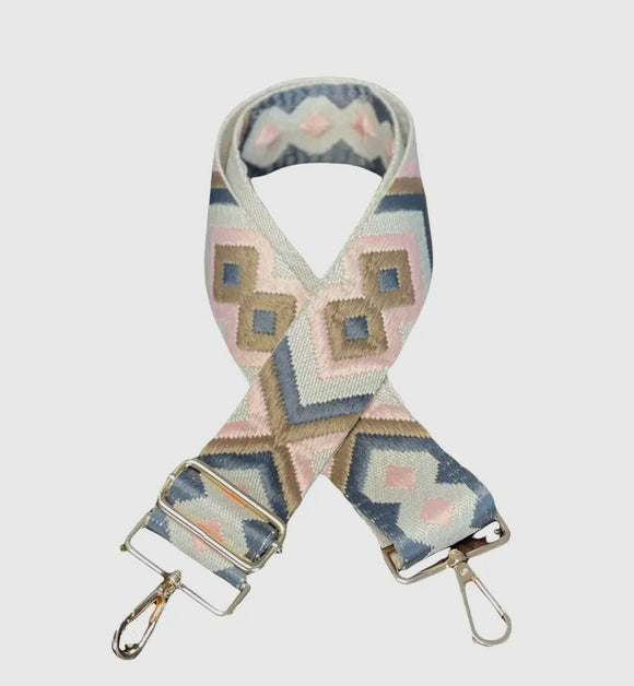 Crossbody Bag Strap - Light Pink/Gray Boho