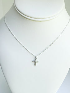 16k gold filled artisan textured religious cross charm in silver micro pave 16” necklace.