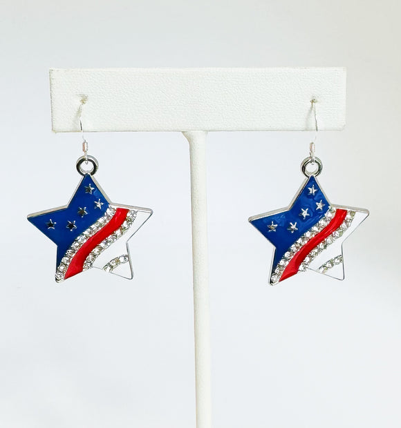 Red White & Blue Sparkle Star Earrings on Sterling Silver ear wire.