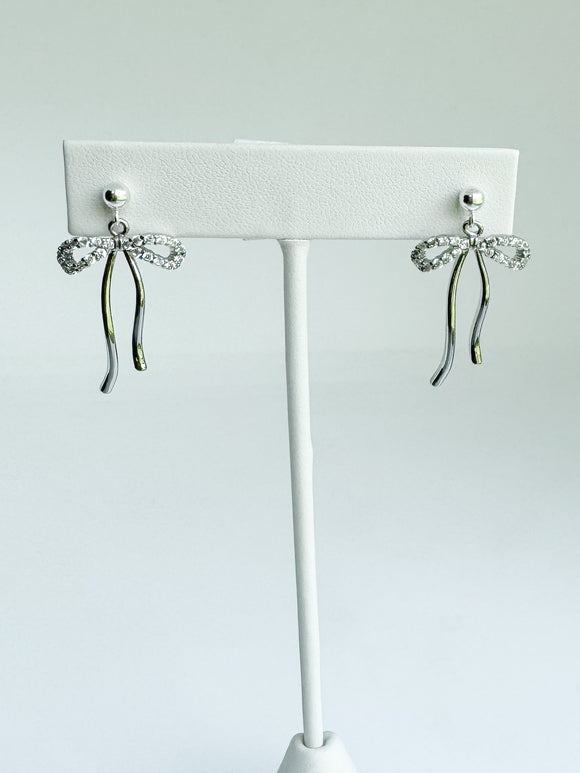 14k gold filled ribbon bow micro paved cz on sterling silver posts.
