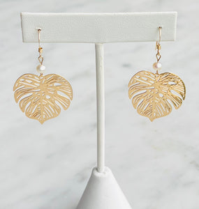 Gold Monstera Leaf Earrings